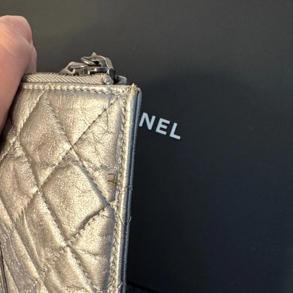 CHANEL Silver Quilted Pouch